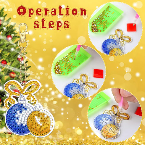 Junkin 26 Pcs Diamond Art Christmas Ornaments 5D DIY Christmas Diamond Painting Keychains Kits Xmas Hanging Painting Kit Snowman Santa Art Pendant...