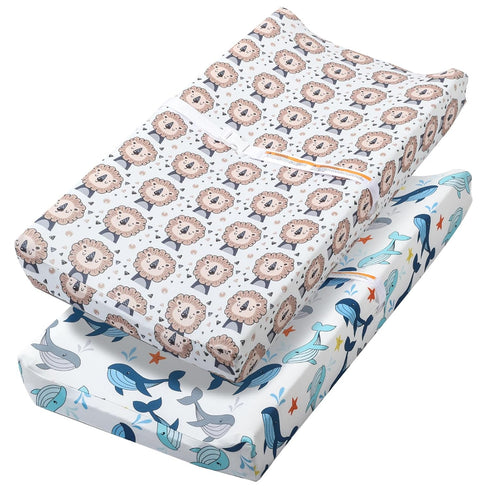 Changing Table Pad Cover Elastic Changing Pad Cover Premium Baby Changing Pad Cover 2 Pack for Boys Girls Unisex Soft Comfortable Safety (Whale & ...
