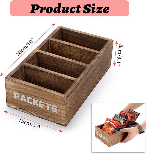Seasoning Packet Organizer, Food Packet Storage Organizer with 4 Compartments, Wooden Storage Caddy for Kitchen Pantry Cabinet, Farmhouse Kitchen ...