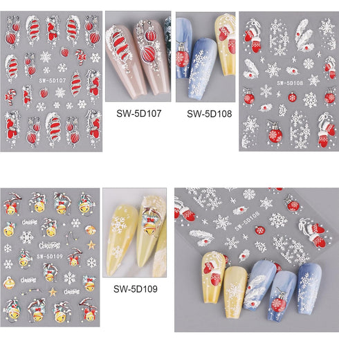 Christmas 5D Nail Art Stickers Self-Adhesive Embossed Snowflake Nail Decals Red Christmas Balls Nail Stickers Xmas Jingle Bells Nail Art Supplies ...