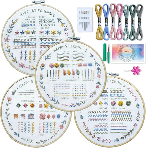 ETSPIL 4 Sets Embroidery Kit for Beginners ?Plant Kits for Adults Learn 33 Different Stitches?includes Stamped Pattern, Easy to Follow Instruction...