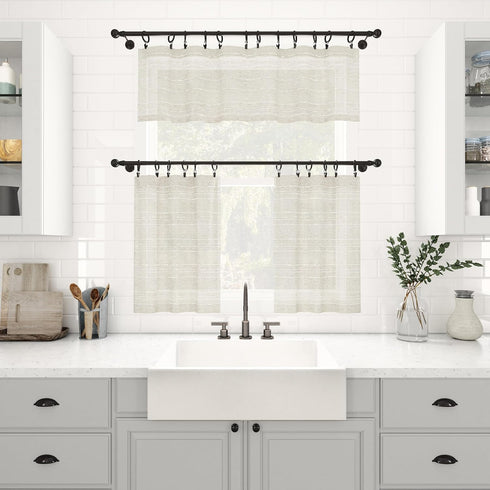 Clean Window Textured Slub Stripe 2-Pack Anti-Dust Allergy/Pet Friendly Sheer Cafe Curtain Pair, Linen, 52" W x 24" L (2 Panels)...