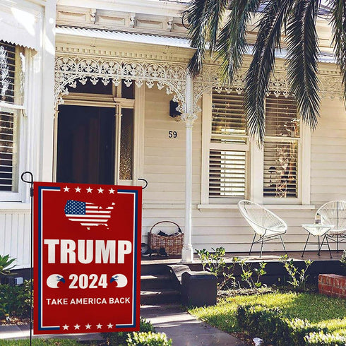 Donald Trump 2024 Take America Back Burlap Garden Flag, Small Double Sided Premium Fabric, 12" x 18"?US Election Patriotic Outdoor Decoration Bann...