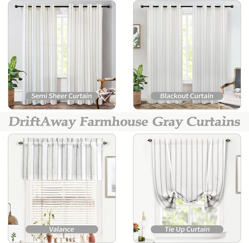 DriftAway Farmhouse Vertical Striped Linen Blend Valances for Windows 18 Inch Blackout Kichen Curtain Valance for Living Room Country Vintage Line...