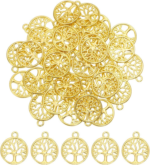 Shapenty Round Metal Tree of Life Charms Pendants Beads Bulk Jewelry Findings Making Accessory for DIY Craft Bracelet Necklace Earring Keychain, 5...