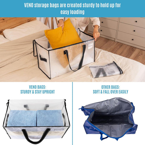 VENO 2 Pack Moving Bags, Comforter and Blanket Storage Bags for Closet, Moving Boxes, Boxes with Lids Alternative, College Dorm Packing Supplies, ...