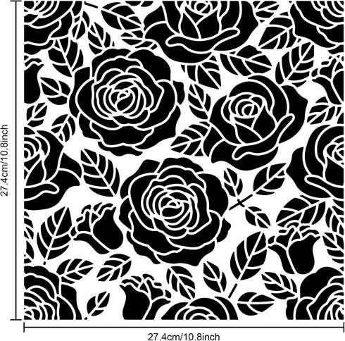 Rose Flower Stencils Rose Stencils Rose Background Template 11.8"x 11.8" Rose Floral Stencils PET Reusable Craft Painting on Wood Canvas Wall Furn...