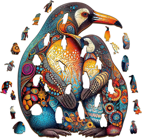 Wooden Puzzles for Adults Kids, (S-100pcs-8.3 * 6.7in) Penguin Family Wooden Jigsaw Puzzles, Unique Shape Animal Wooden Puzzle, Wood Puzzles Adult...