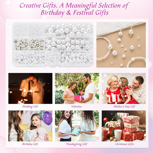 JADVY 980pcs Pearl Beads for Jewelry Making Kit, White Pearl Beads with Accessories for Bracelets, Necklaces, Earrings and Crafts, DIY Pearls Brac...