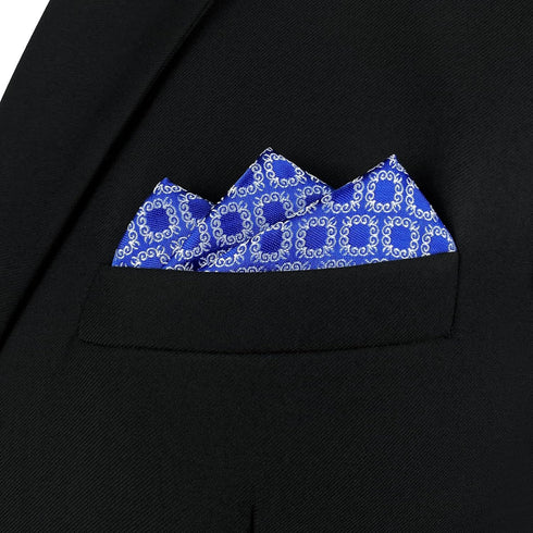 S&W SHLAX&WING Pocket Square for Men Azure Blue White Pattern Geometric Elegant for Suit...