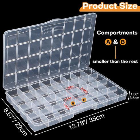 32 Grids Large Plastic Organizer Box with Dividers, Bead Storage Compartment Organizer Box for Jewelry Nail Accessories/Screw/Small Parts, Clear C...