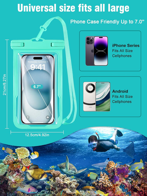2 Pack Waterproof Phone Pouch, Universal Cell Phone Dry Bag, Large Phone Protector Pouch for iPhone 15 14 13 Pro Max Galaxy Up to 7" [Case Friendl...