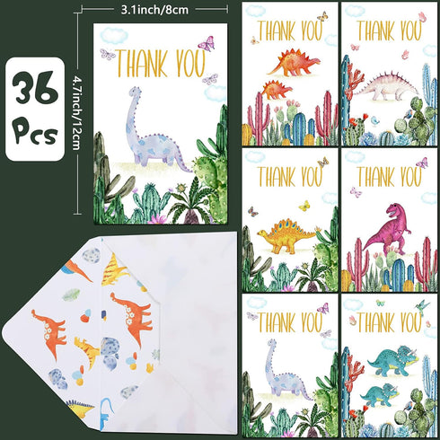 72 Pcs Dinosaur Thank You Cards Includes 36 Pieces Dinosaur Envelopes and 36 Pieces Cactus Dino Thank You Cards 4.7 x 6.2 Inches Watercolor Dino B...
