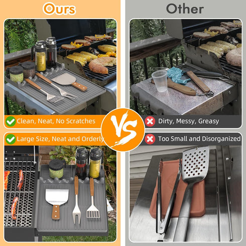 Griddle Mat Compatible with Blackstone, Silicone Grill Tools Mat with Drip Pad, Spatula Mat for Outdoor Grill, Side Shelf Mat Grill Pad (Grey)...