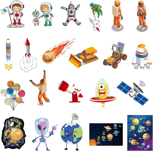 65pcs Space Vinyl Stickers Pack for Laptop Water Bottle, Solar System Stars Planets Waterproof Stickers for Kids Teachers Students, Astronaut Gala...