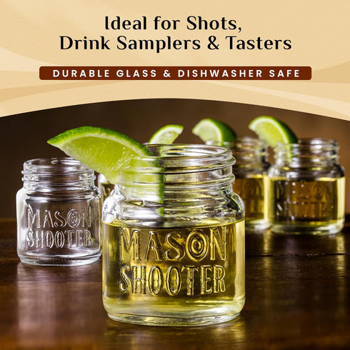 Small Mason Jar Shot Glasses with Lids (8 Pack) Tiny 2 oz Glass Jars with Lids, Ginger & Wellness Mini Shot Bottles, Juice, Tequila, Alcohol, Moon...