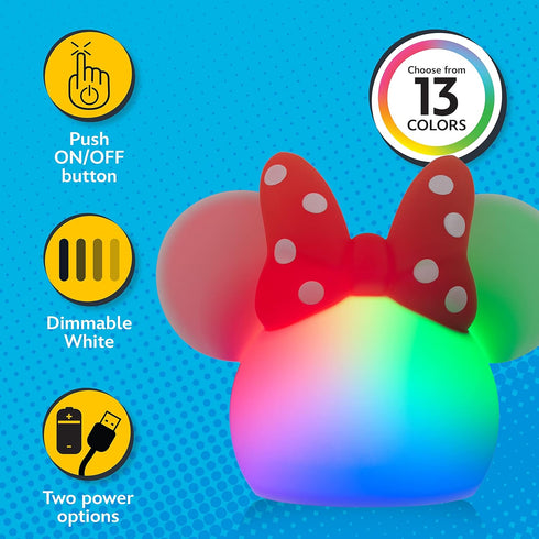 Disney Minnie Mouse Squishy Light, Color Changing, Night Light for Kids, USB Lamp, Battery Operated, Dimmable, Ideal for Bedroom, Playroom, Living...