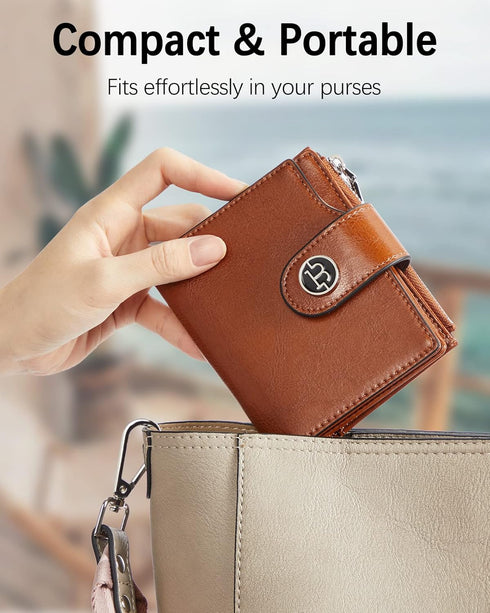 BOSTANTEN Women Leather Wallet Small RFID Blocking Bifold Zipper Pocket Wallet Card Case with ID Window Brown...