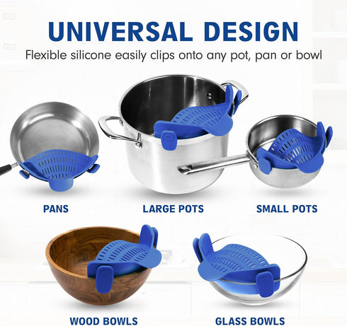 Kitchen Gizmo Snap N' Strain - Silicone Clip-On Colander, Heat Resistant Drainer for Vegetables and Pasta Noodles, Kitchen Gadgets for Bowl, Pots,...