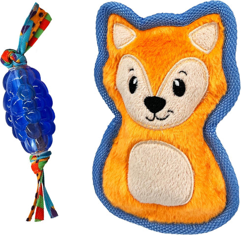 Outward Hound Mini Orka & Friends Fox Dog Toys 2-Pack – Dental Dog Chew Toy and Tough Plush Squeaky Dog Toy, Orange, XS...