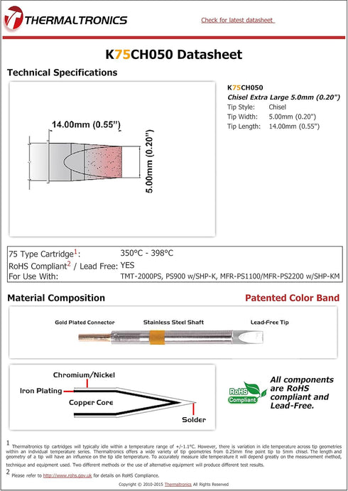 Thermaltronics K75CH050 Chisel Extra Large 5.0mm (0.20in)...