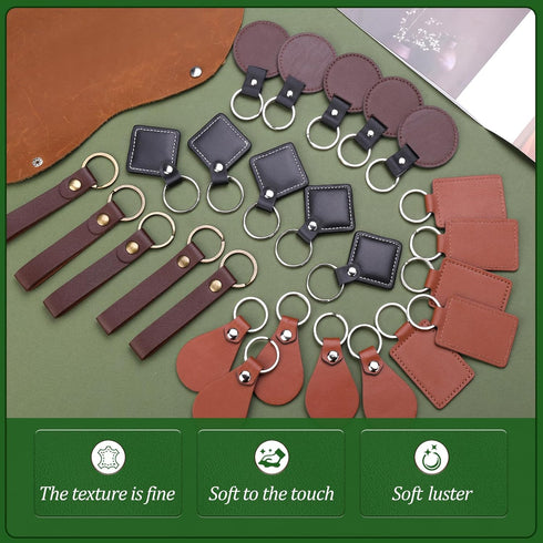 25 Pcs Leather Key Fob Kit, 5 Types PU Leather Key Fobs with Rivets and Keychain Ring, Diy Keychains Holder for Keychain Making Craft Working...