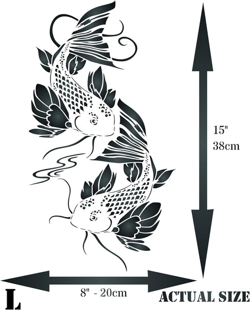 Koi Fish Stencil, 8 x 15 inch (L) - Asian Oriental Carp Fish Animal Pond Wall Stencils for Painting Template...
