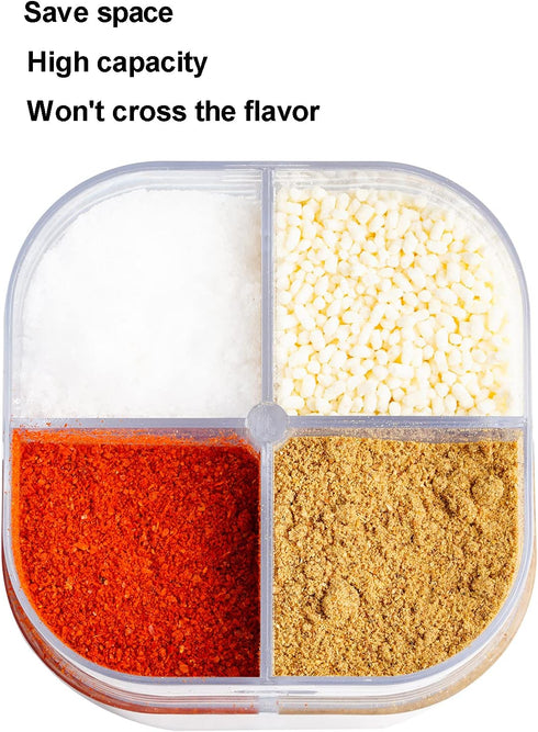2 Pack 4 in 1 Spice Container Salt and Pepper Shaker Transparent Seasoning Shaker Can Filter Lumps Spice Jars for Home Restaurant Camping Travel C...