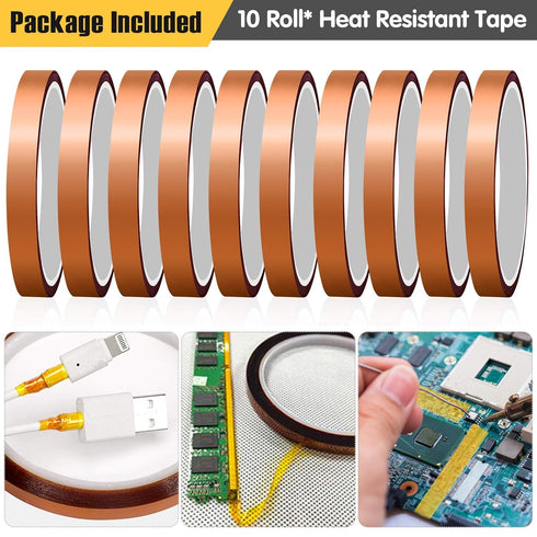 10 Rolls Heat Resistant Tapes for Sublimation, 10mm X 33m 108ft Heat Press Tape for High Temperature Heat Transfer for Sublimation on Coffee Mugs,...