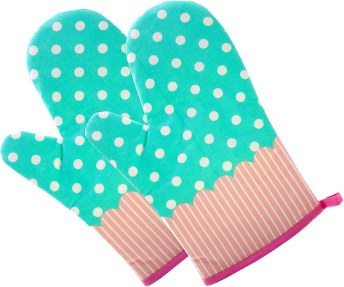 GreenFist Set of Two Oven Mitts | Heat Resistant Cotton Kitchen Pot Holder | Oven Glove | Kitchen Mitts (Dotted Blue)...