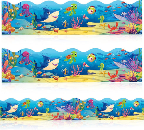 60 Ft Under The Sea Bulletin Board Borders 60 pcs, Ocean Themed Straight Bulletin Boards Trim With Glue Point Dots For Classroom School Chalkboard...