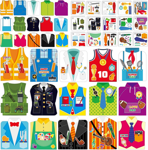 60 Packs Father's Day Card Making Kits for Kids Father's Day DIY Arts Crafts Father's Day Shirt Greeting Card with Stickers Handmade Crafting Card...