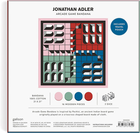 Galison Jonathan Adler Arcade Classic Bandana Game from Galison - Featuring Chic Printed Cotton Bandana Game Board, Includes 16 Wooden Game Pieces...