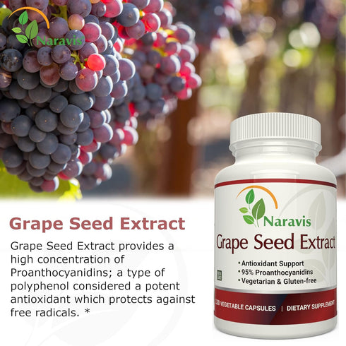 Grape Seed Extract 400mg - 120 Vegetarian Capsules with 95% Proanthocyanidins - Natural Non-GMO Antioxidant Supplement - Grapeseed Extract Capsule...