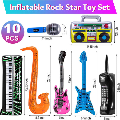 10 Pack Inflatable Rock Star Toy Set,Inflatable Instruments Party Props,Inflatable Guitar Boom Box Keyboard Piano Saxophone Party Favors for Theme...