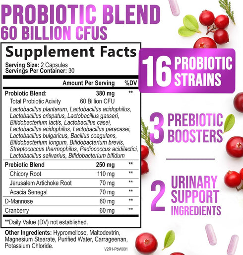 Probiotics for Women's Vaginal Health - 60 Billion CFU Probiotic with Prebiotics for pH Balance & Digestive Support, Womens Probiotic for Urinary ...