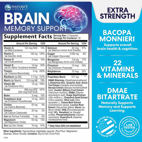 Brain Supplements for Memory and Focus, Nootropic Support for Concentration, Clarity, Energy, Brain Health with Bacopa, Cognitive Vitamins, Phosph...