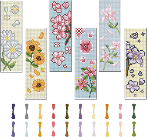 FREEBLOSS 6 Set Bookmark Cross Stitch Kits Stitch Bookmark Cross Stitch Kits with Instructions Bouquet Pattern Punch Needle Kit for Beginners Book...