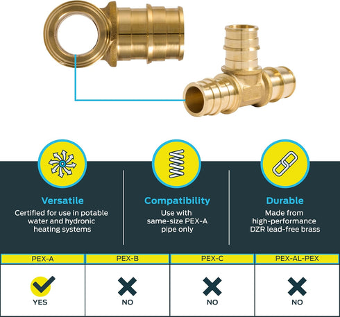 SharkBite 3/4 Inch Expansion Tee for PEX-A Pipe, Brass Plumbing Fittings for PEX-A Tubing, UAB370LFA...