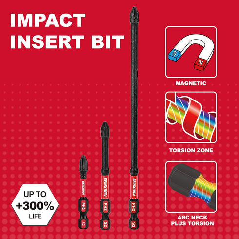 Impact Tough #2 Phillips Mixed 2/3/6 in. D2 Steel Long Extension Insert Driver Bits,30Pack 1/4 Inch Hex Shank Long Cross Magnetic PH2 Screwdriver ...