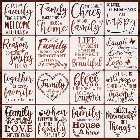 16pcs Family Inspirational Word Stencil Kit Motivational Stencils Phrase Word Reusable Mylar Template Stencils Large Alphabet Welcome Calligraphy ...