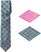 Men's Woven Medallion Regular Length Neck Tie with 2 Handkerchief Pocket Squares Hanky Set - Blue Black Pink...