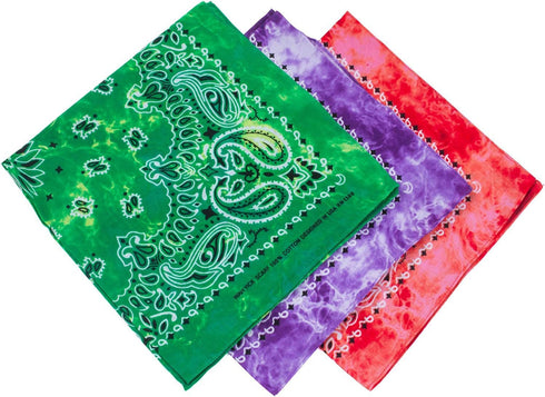 CoverYourHair - Tie Dye & Paisley Bandanas - 6 Pack Colorful Cotton Bandanas...