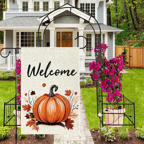 Fall Garden Flag Outdoor 12x18 double sided Courtyard Bag Garden Thanksgiving Pumpkin, Deciduous Harvest flag Welcome Holiday flag outside...