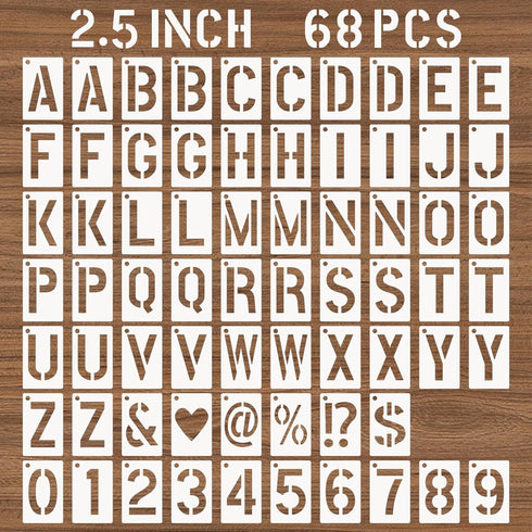 2.5 Inch Letter and Number Stencils, 68 Pcs Reusable Plastic Alphabet Spray Paint Stencils for Painting on Wood, Wall, Fabric, Rock, Signage, Door...