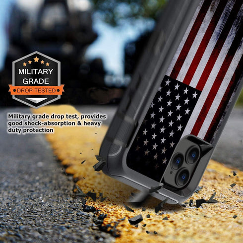 Compatible for American Flag iPhone 12 Case iPhone 12 Pro Case with Screen Protector Retro Old USA Flag Design for Men Boys 3-in-1 Heavy Duty Full...