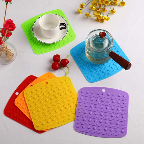 Two Purple Heavy-Duty Premium Kitchen Hot Pan Trivets | 4-in-1 Multipurpose Silicone Pot Holders-Coaster | Free Funnel, Non-Slip, High-Density, Ho...