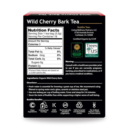 Buddha Teas Organic Wild Cherry Bark Tea - OU Kosher, USDA Organic, CCOF, 18 Bleach-Free Tea Bags...