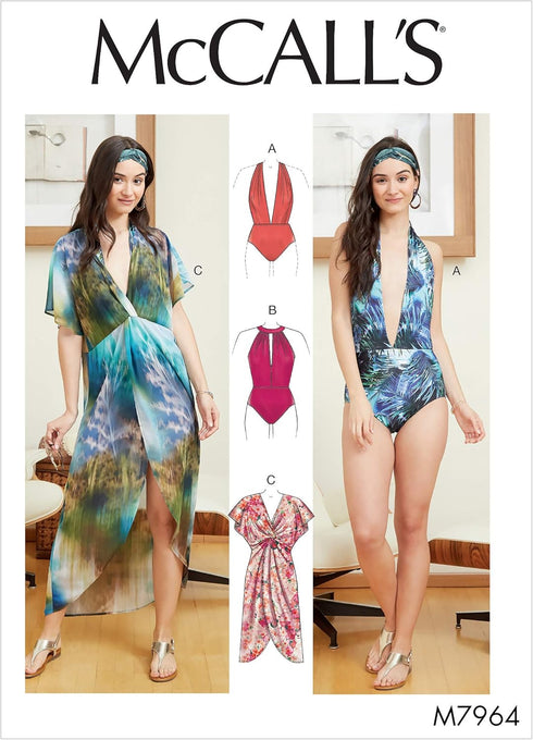 McCall Pattern Company McCall's Women's One Piece Bathing Suit and Cover Up Sewing Patterns, Sizes 8-22, various, White...