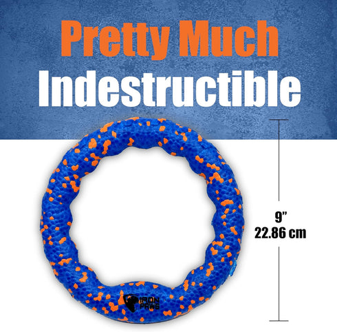 Indestructible Dog Ring Toy, Blue - Tough Dog Pull Toys for Aggressive Chewers, Dog Flying Disc for Fetch, Tug of War and Dog Training...